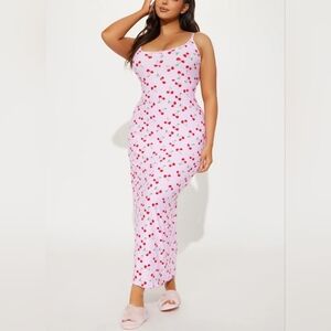 New Women's Cherry Print Maxi Pajama Dress Size XL
